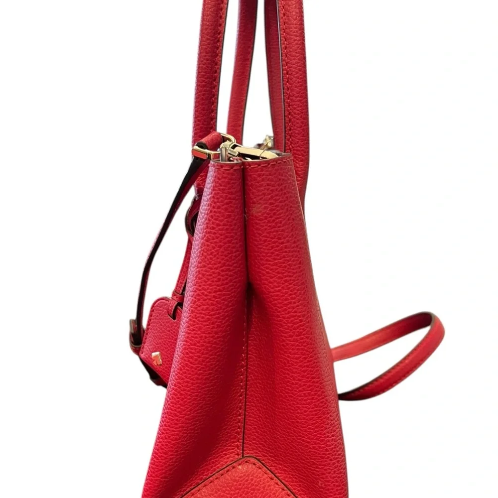 Kate Spade Eva Small Satchel Crossbody Bag‎ + Wallet Red Pebbled Leather Gold
